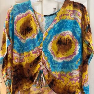 Ark & Co Blue and Yellow Abstract Blouse